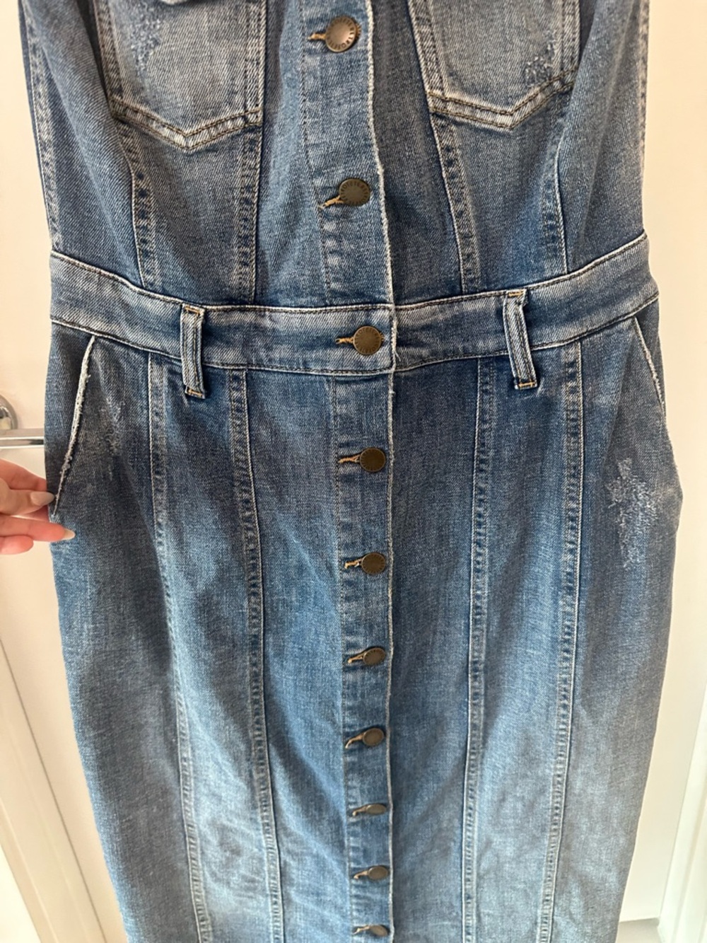 Retrofete Logan Light Blue Denim Halter Button-Front Midi Dress - Picture 5 of 9